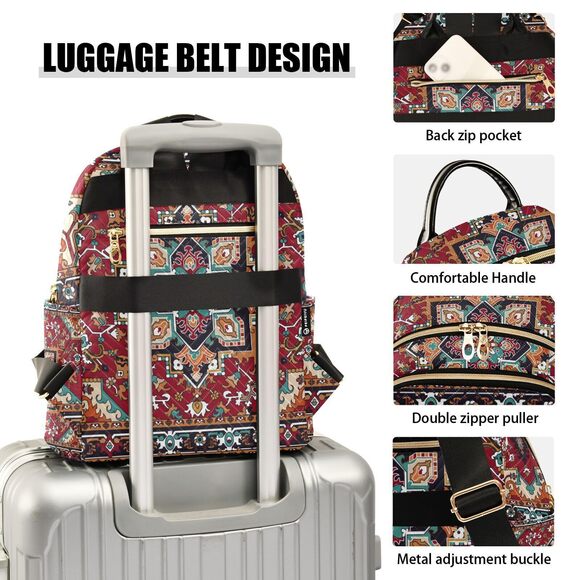 2773 Backpack Persian Carpet Dark Red Durable Travel Backpack Lightweight